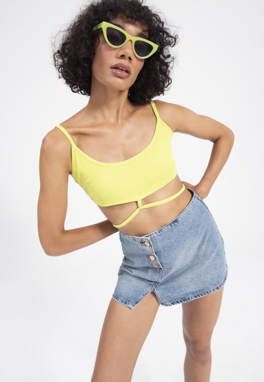 Bayan Mavi Düğmeli Denim Mini Etek - BSL