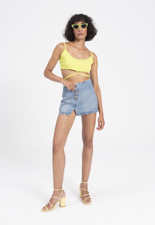 Bayan Mavi Düğmeli Denim Mini Etek - BSL