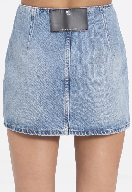 Bayan Mavi Düğmeli Denim Mini Etek - BSL