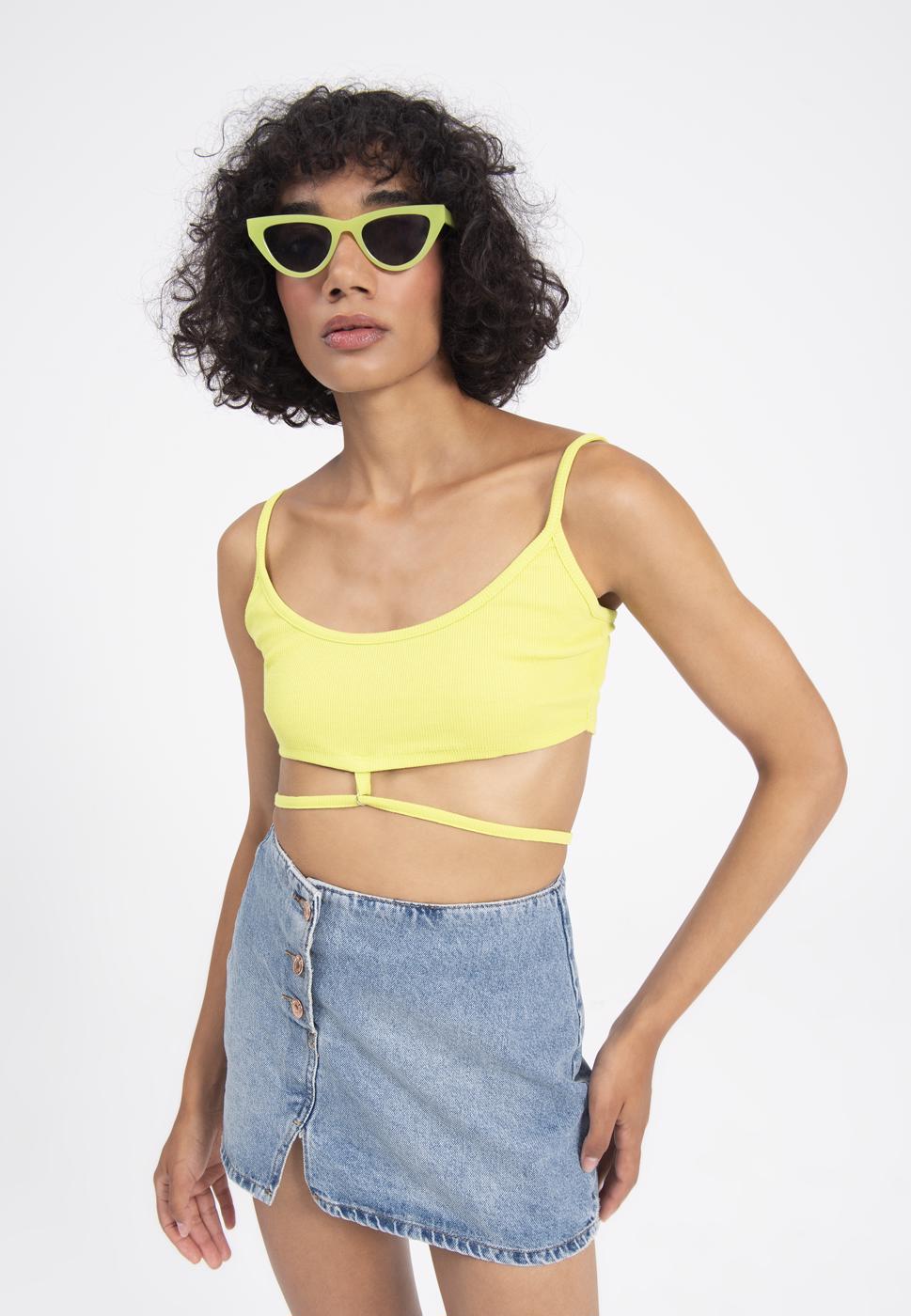 Bayan Mavi Düğmeli Denim Mini Etek