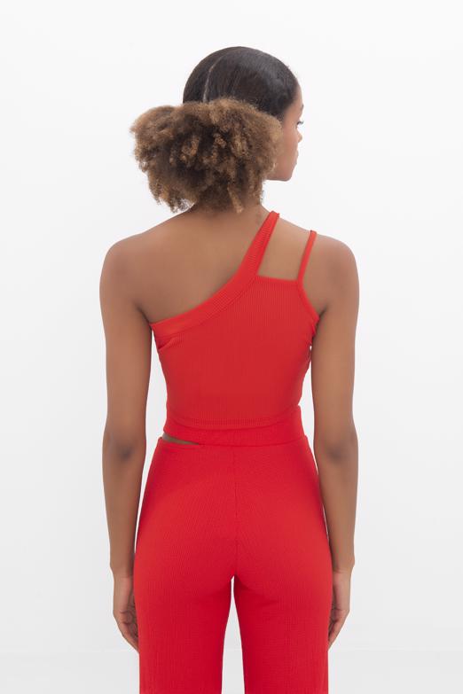 Bayan Kırmızı Tek Omuz Askılı Crop Body - BSL