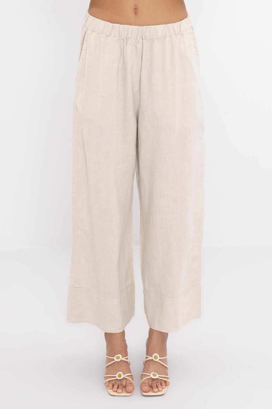 Bayan Bej Keten Bol Pantolon