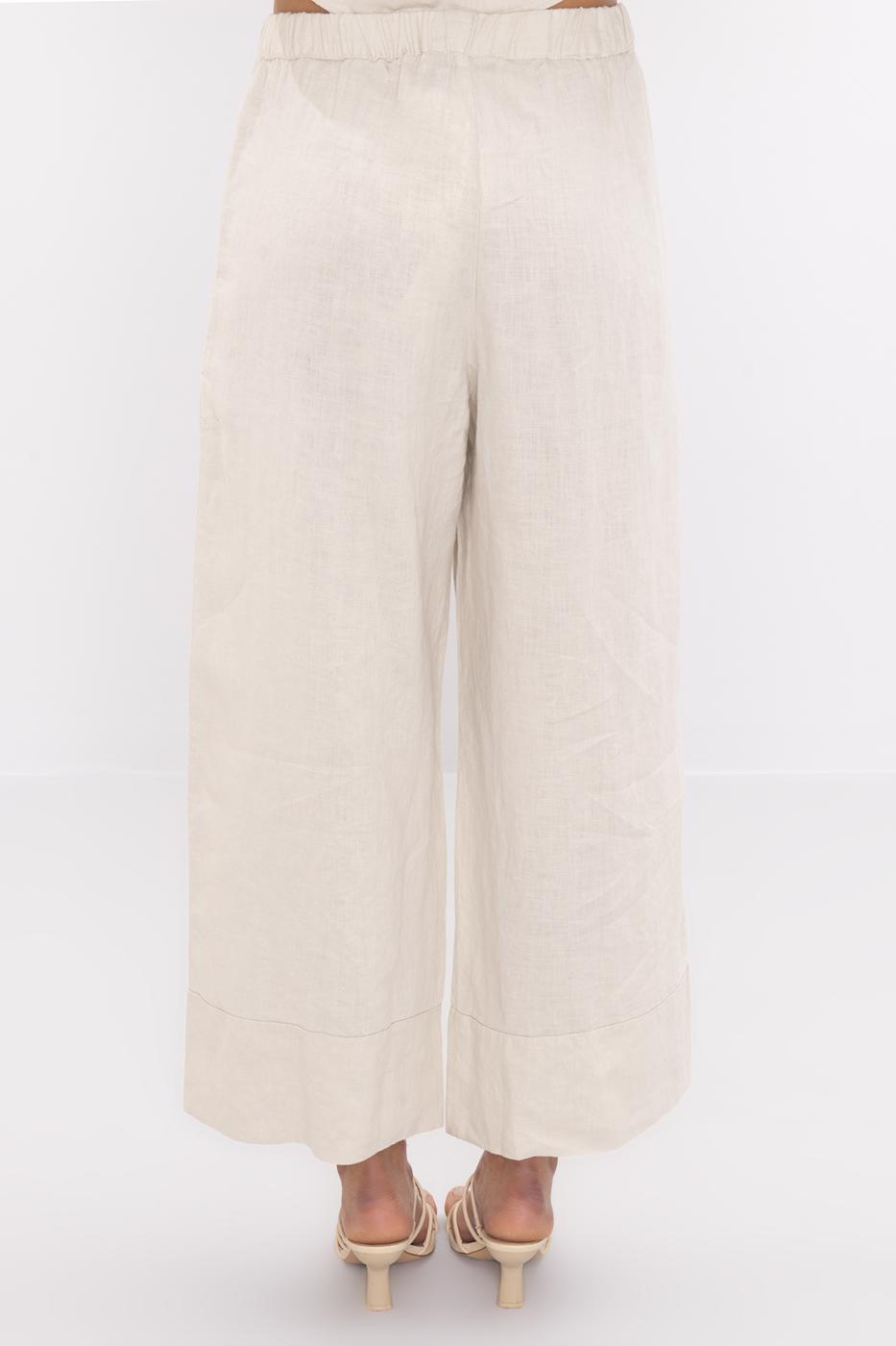 Bayan Bej Keten Bol Pantolon