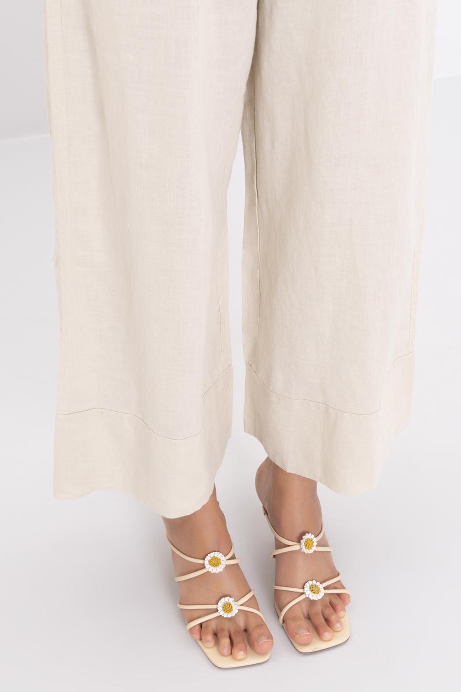 Bayan Bej Keten Bol Pantolon