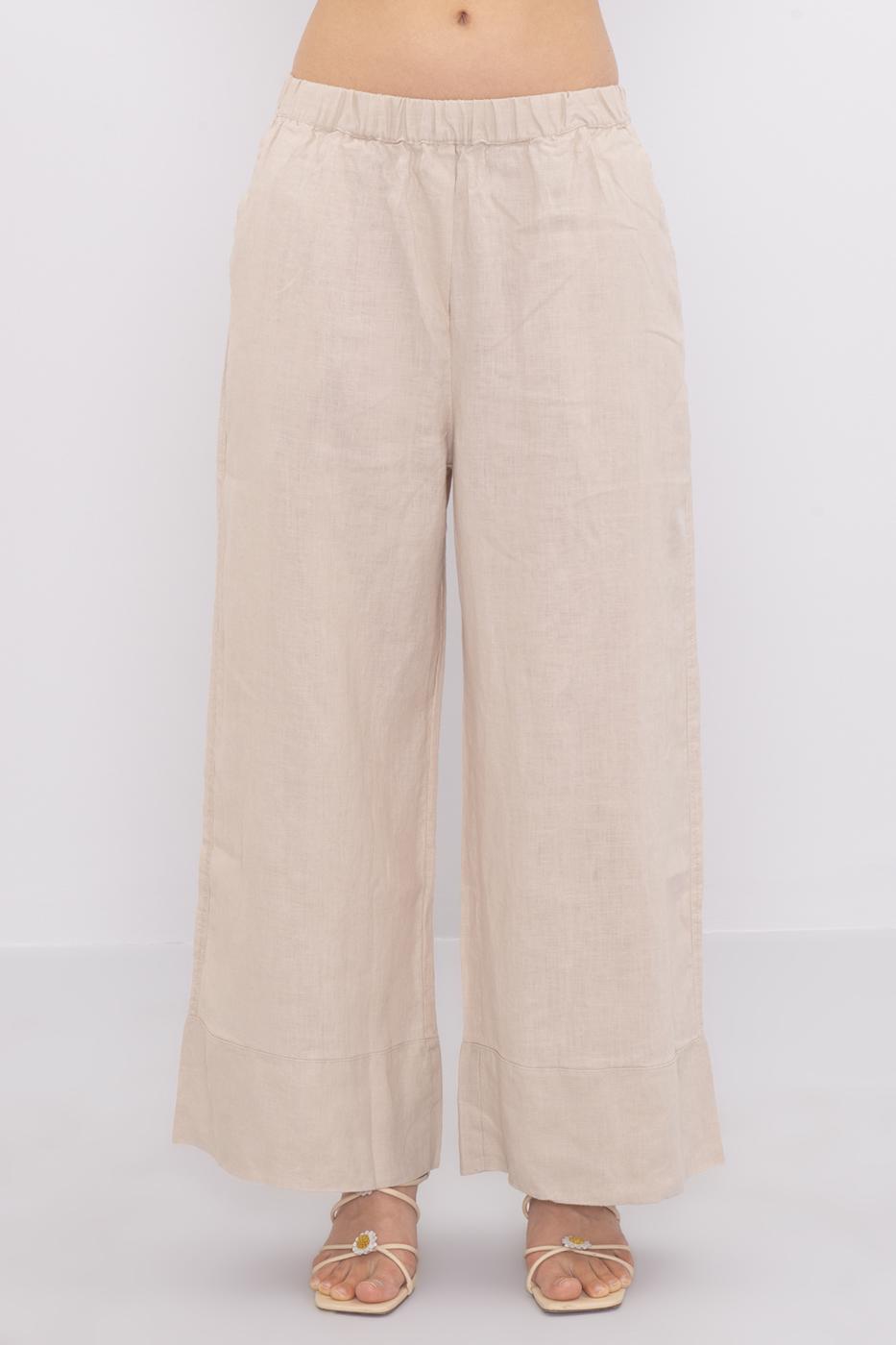 Bayan Bej Keten Bol Pantolon