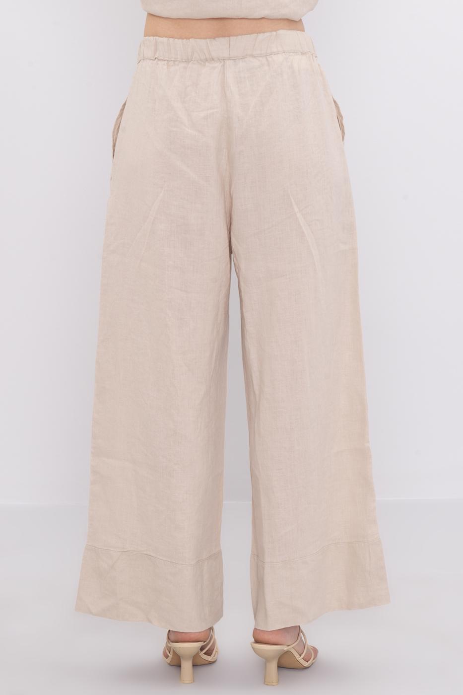 Bayan Bej Keten Bol Pantolon