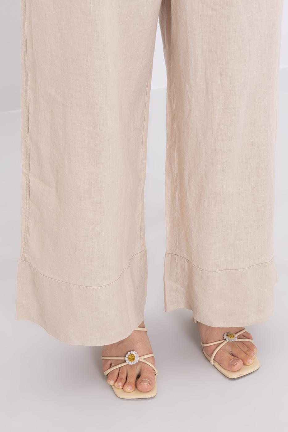 Bayan Bej Keten Bol Pantolon