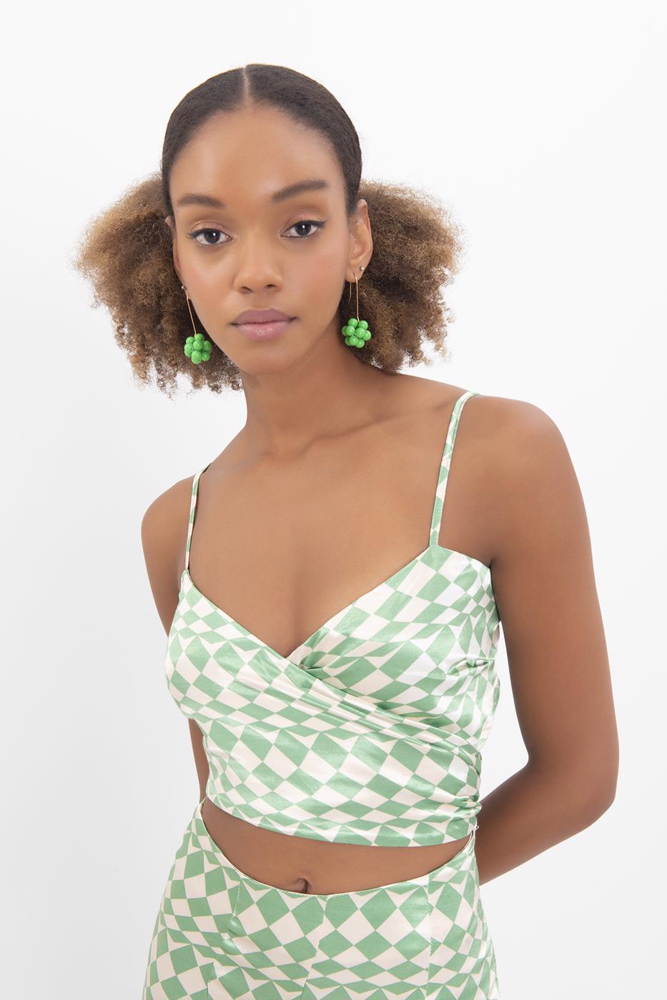 Bayan Yeşil Askılı Saten Büstiyer