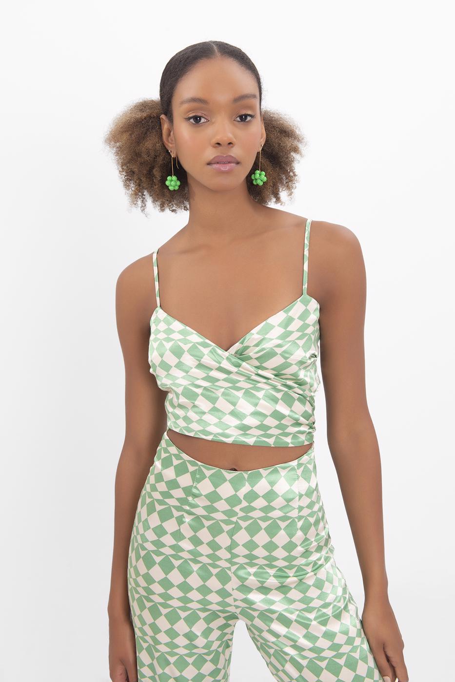 Bayan Yeşil Askılı Saten Büstiyer