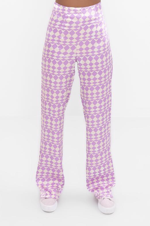 Bayan Lila Yüksek Bel Saten Pantolon - BSL