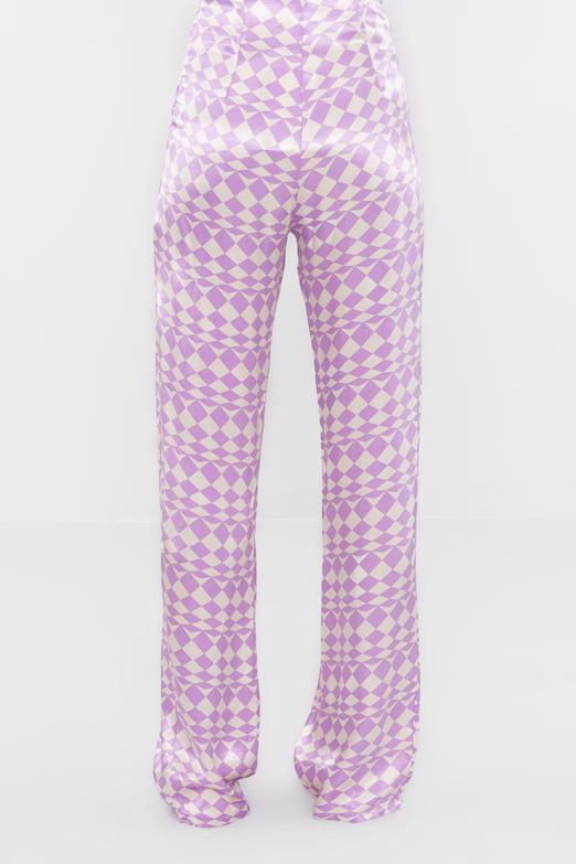 Bayan Lila Yüksek Bel Saten Pantolon - BSL