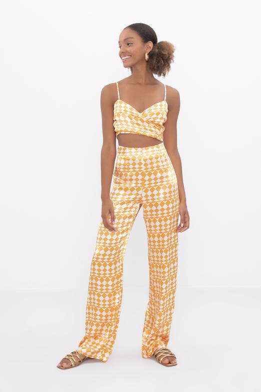 Bayan  Yüksek Bel Saten Pantolon