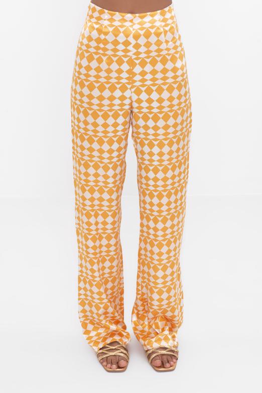 Bayan Oranj Yüksek Bel Saten Pantolon - BSL