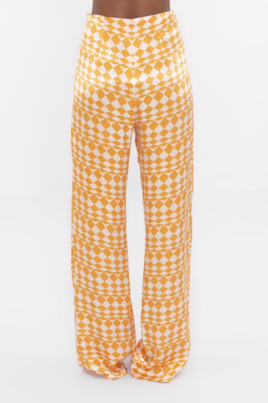 Bayan Oranj Yüksek Bel Saten Pantolon - BSL