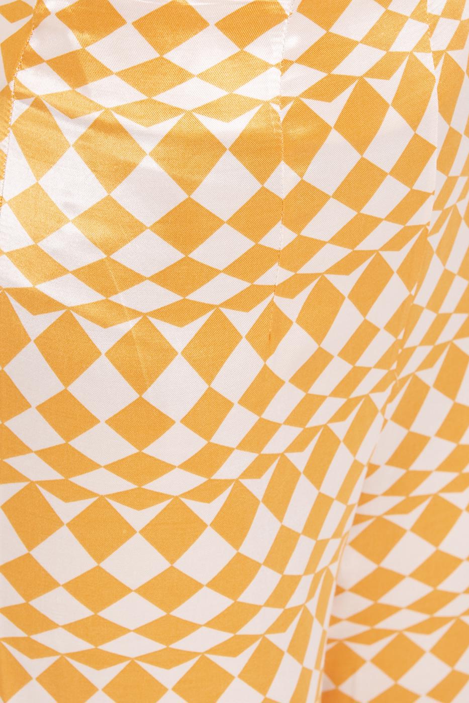 Bayan Oranj Yüksek Bel Saten Pantolon