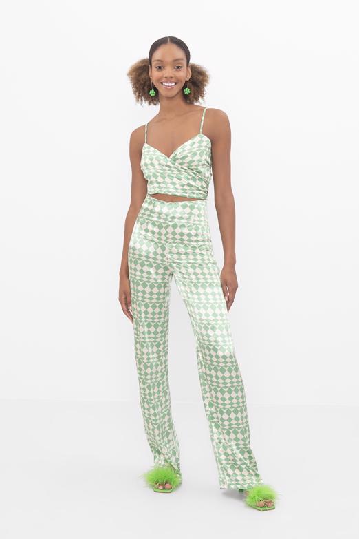 Bayan  Yüksek Bel Saten Pantolon