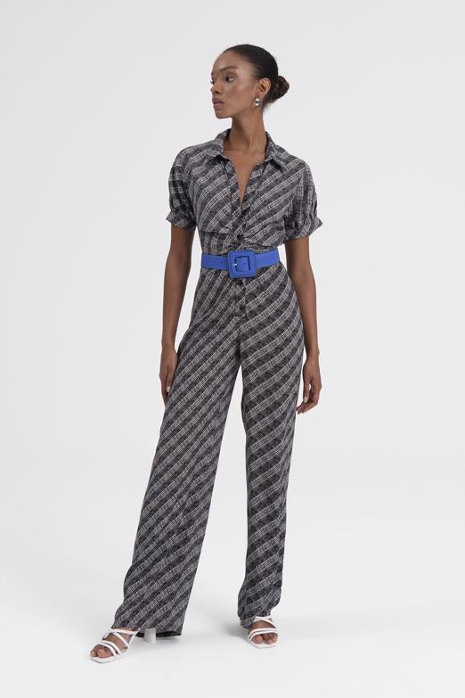 Bayan Siyah Gömlek Yaka Kısa Kollu Tulum - BSL