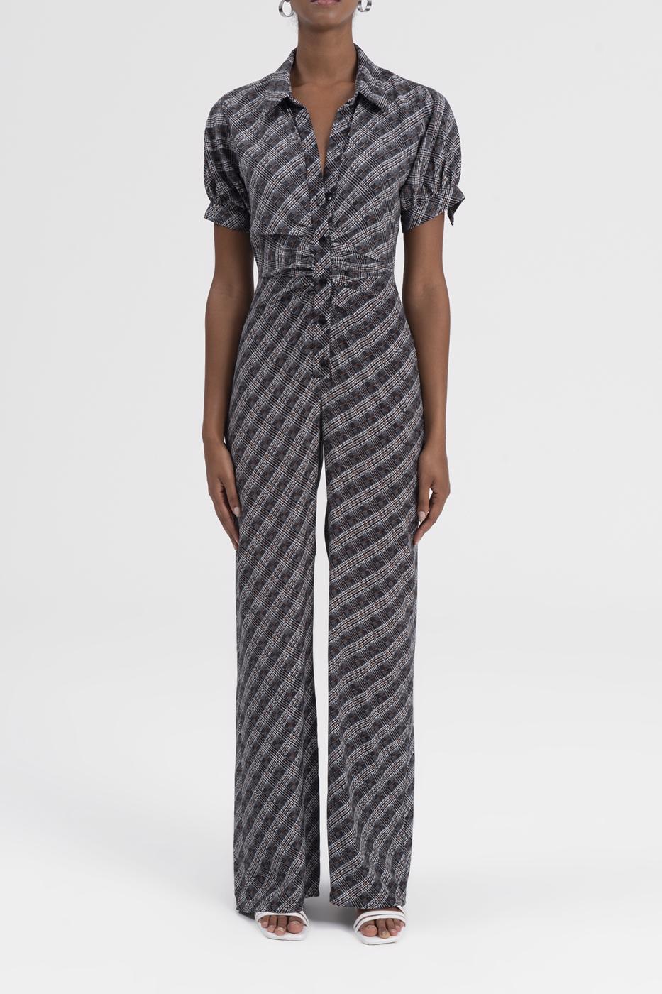 Bayan Siyah Gömlek Yaka Kısa Kollu Tulum