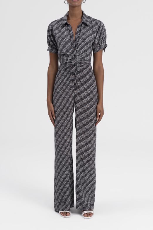 Bayan Siyah Gömlek Yaka Kısa Kollu Tulum - BSL