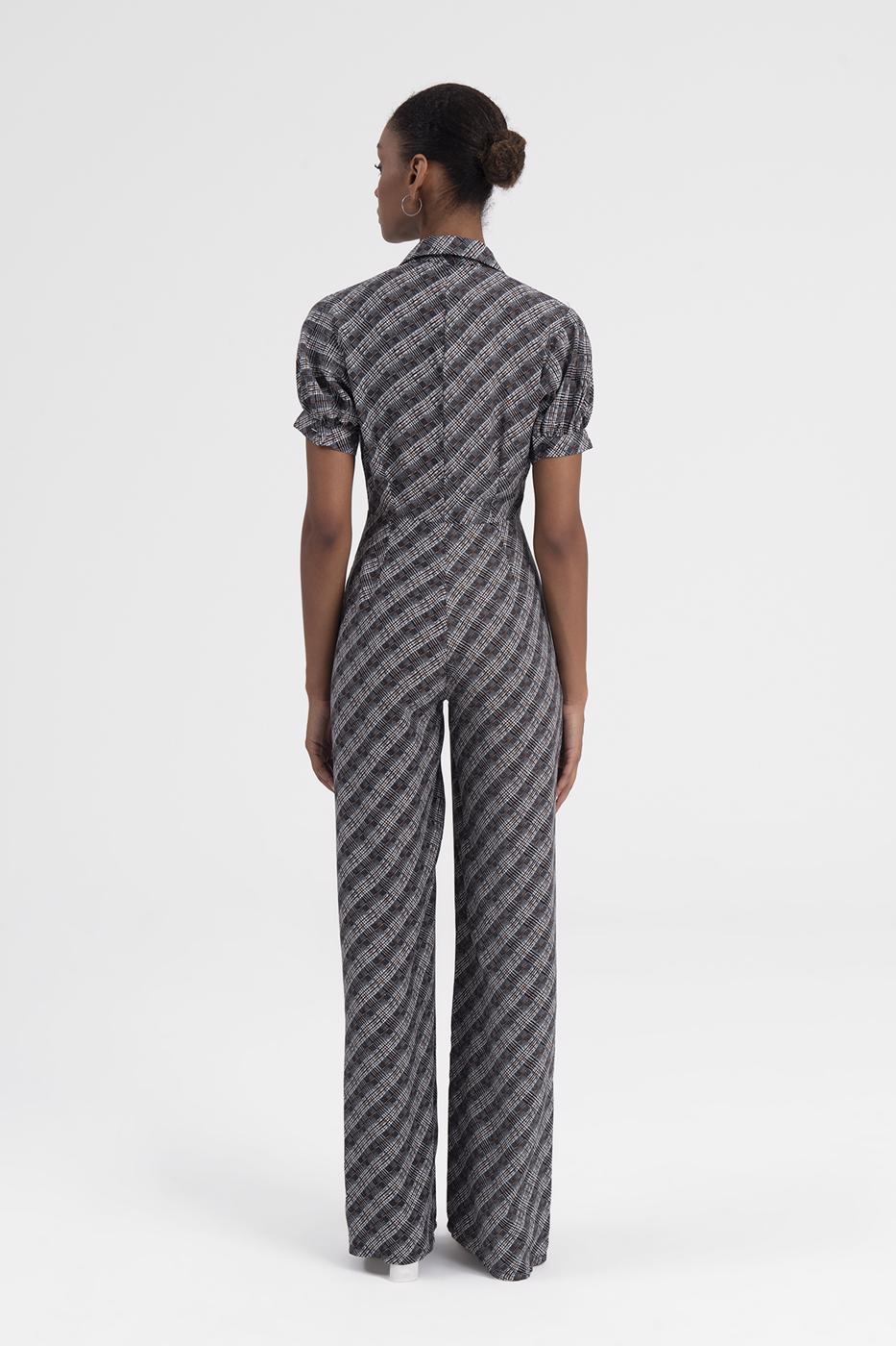 Bayan Siyah Gömlek Yaka Kısa Kollu Tulum