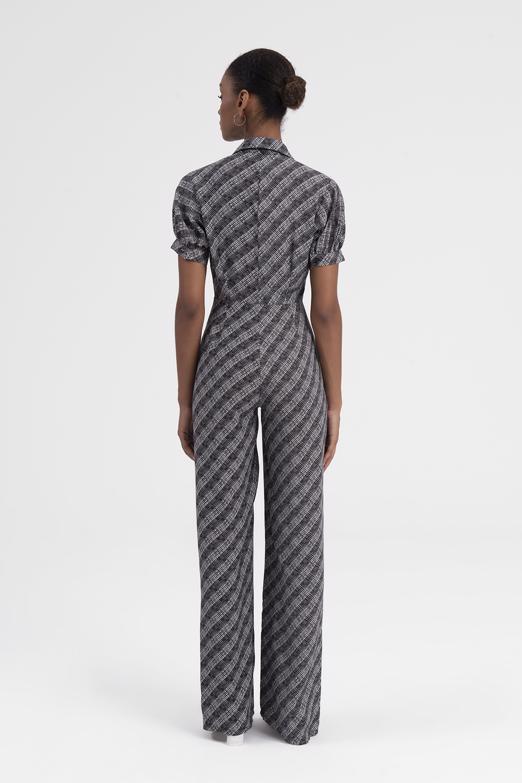 Bayan Siyah Gömlek Yaka Kısa Kollu Tulum - BSL