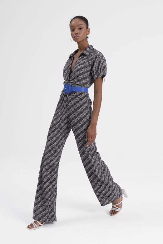 Bayan Siyah Gömlek Yaka Kısa Kollu Tulum - BSL