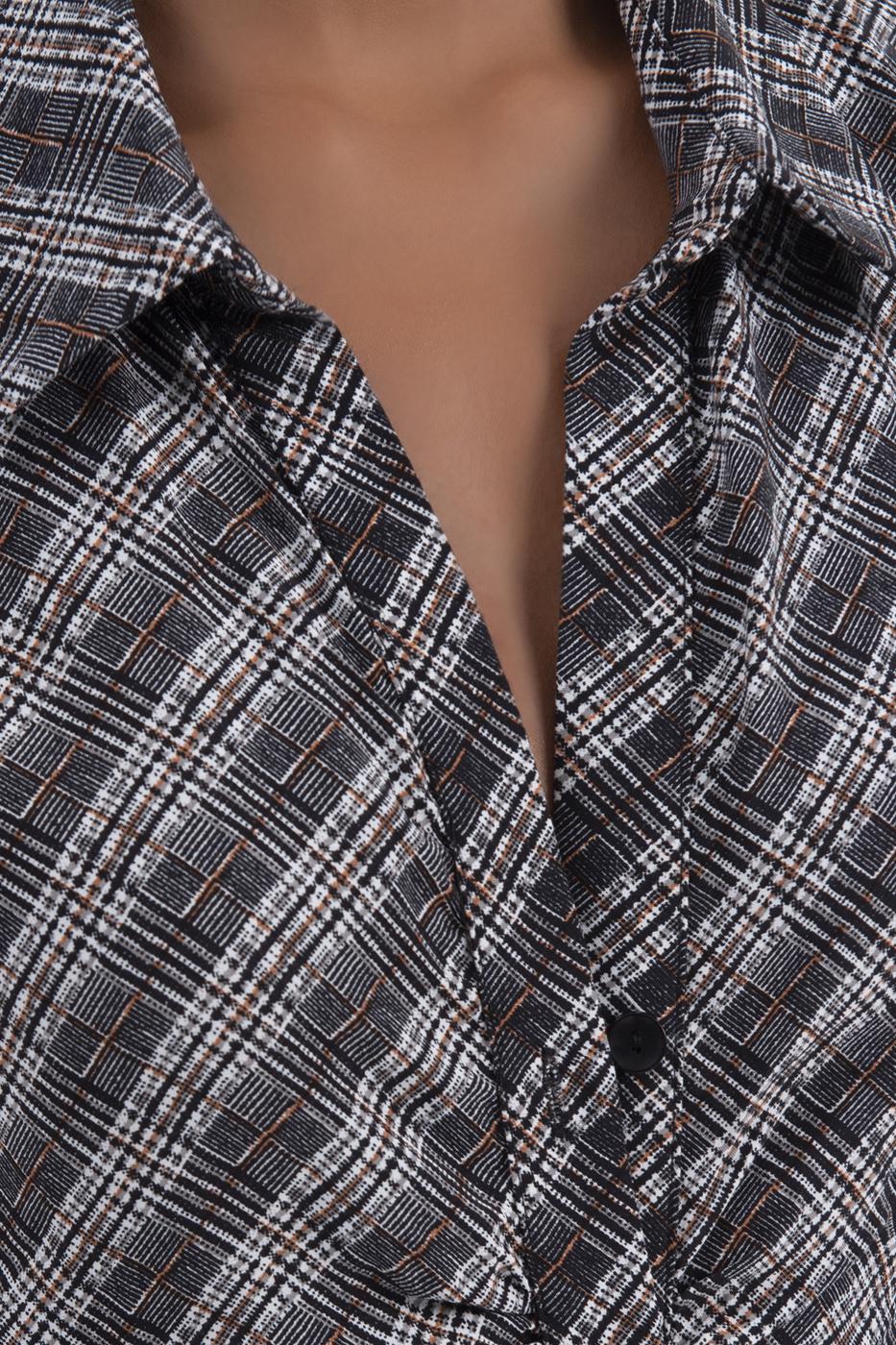 Bayan Siyah Gömlek Yaka Kısa Kollu Tulum