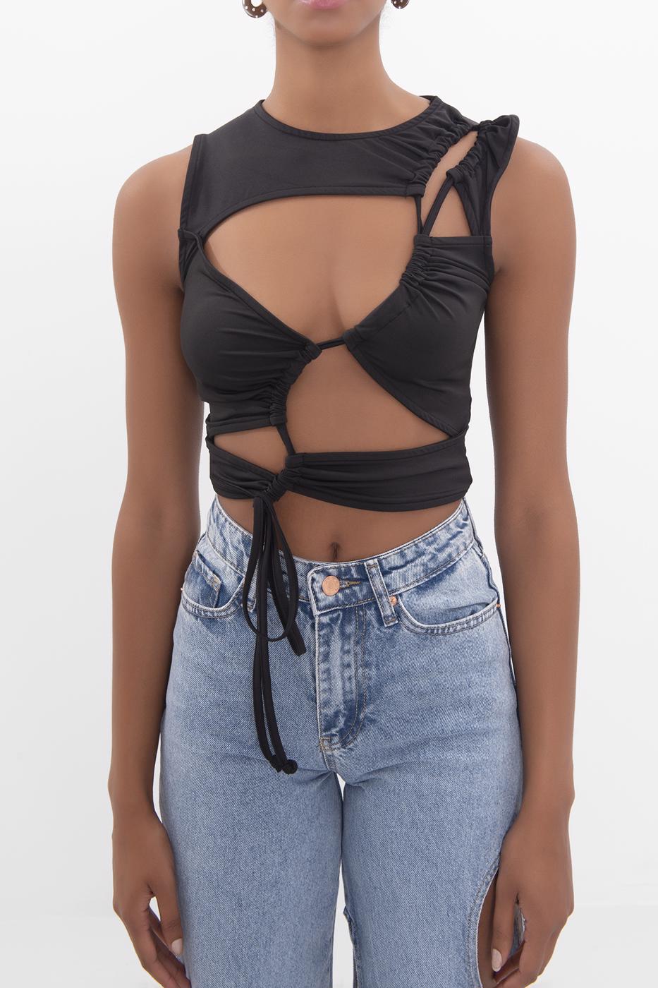 Bayan Siyah Pencere Büzgü Detaylı Body