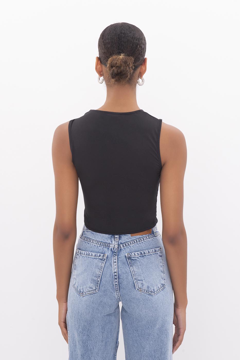 Bayan Siyah Pencere Büzgü Detaylı Body