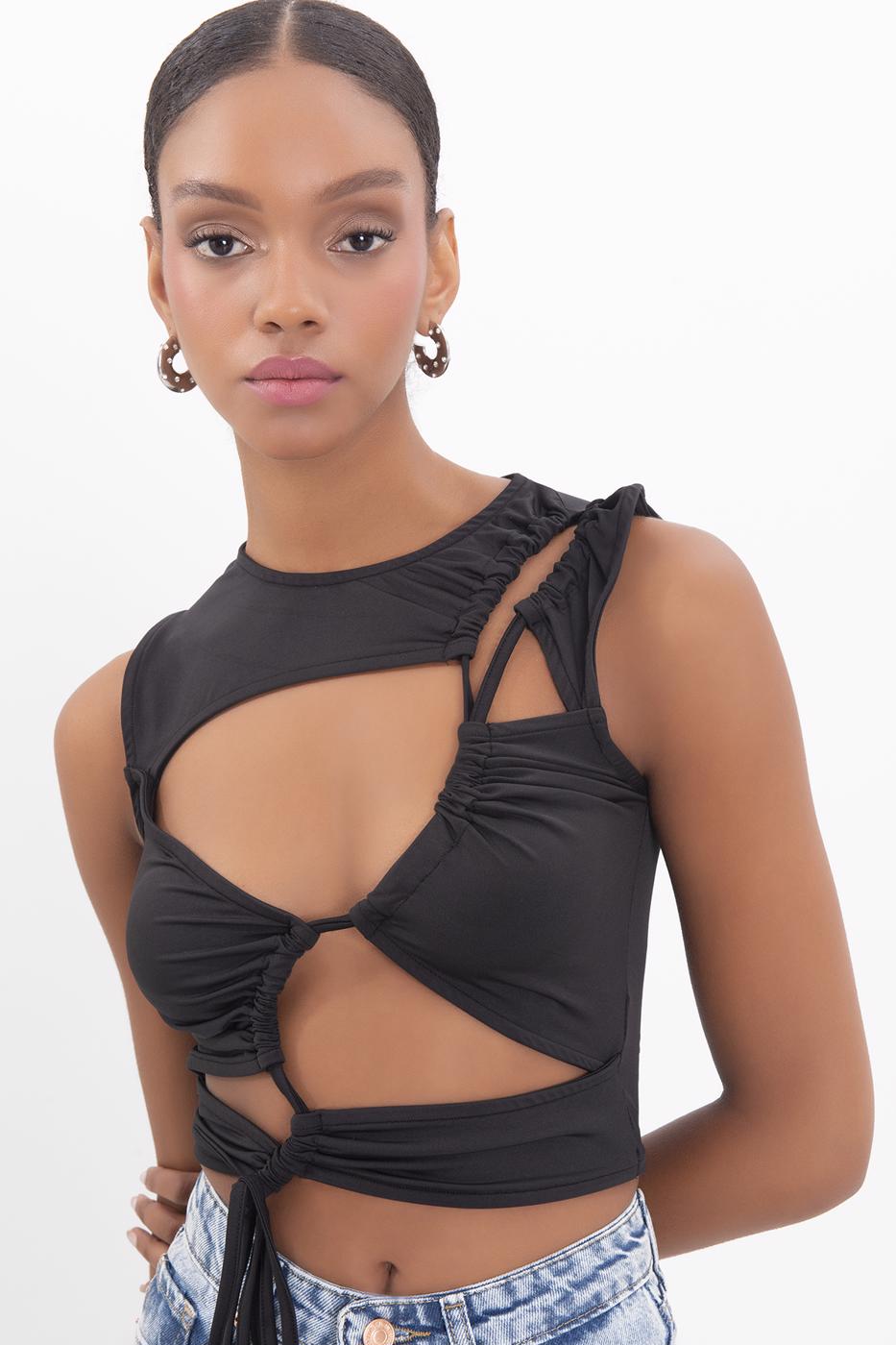 Bayan Siyah Pencere Büzgü Detaylı Body