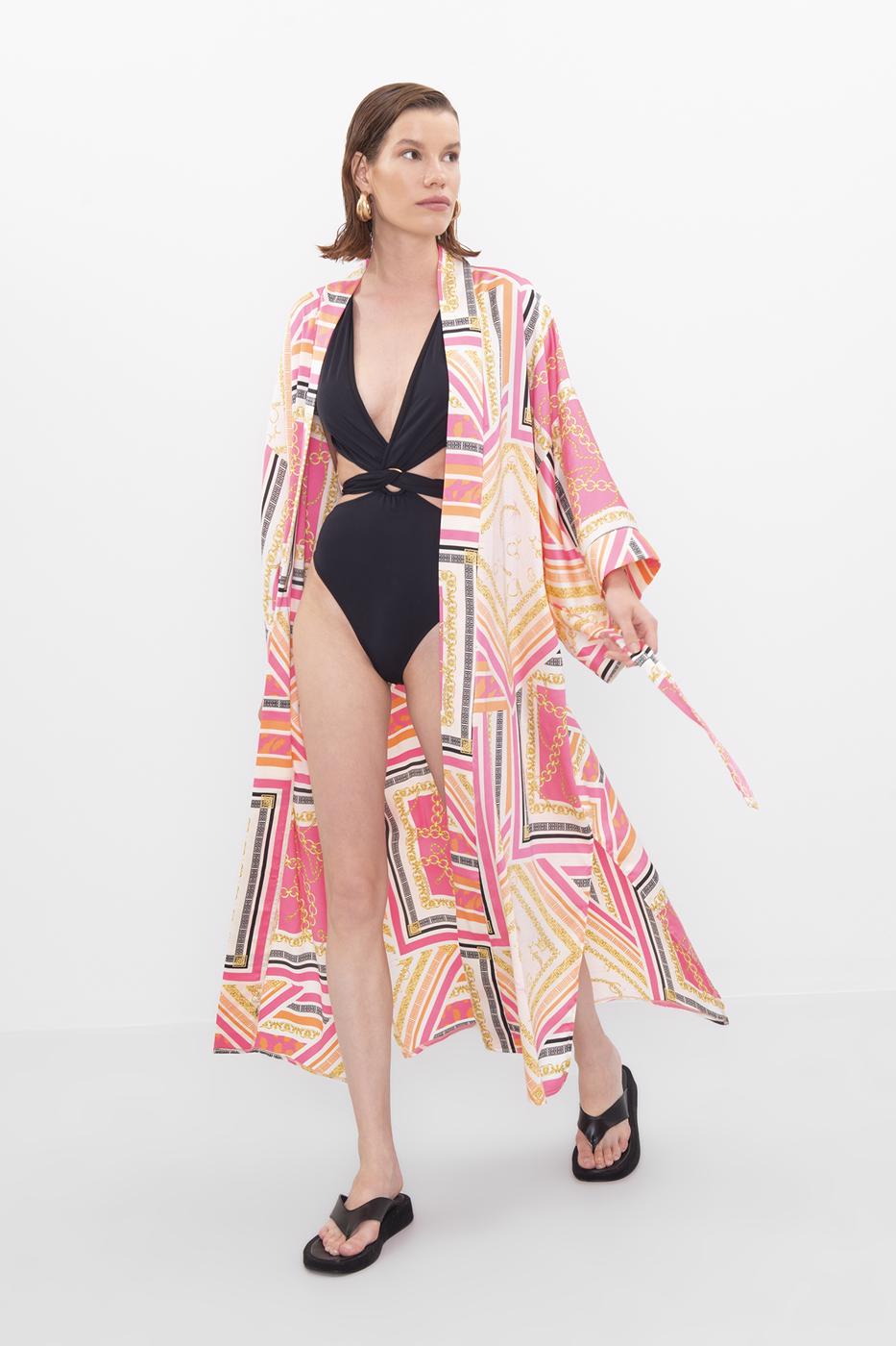 Bayan Fuşya Desenli Kimono