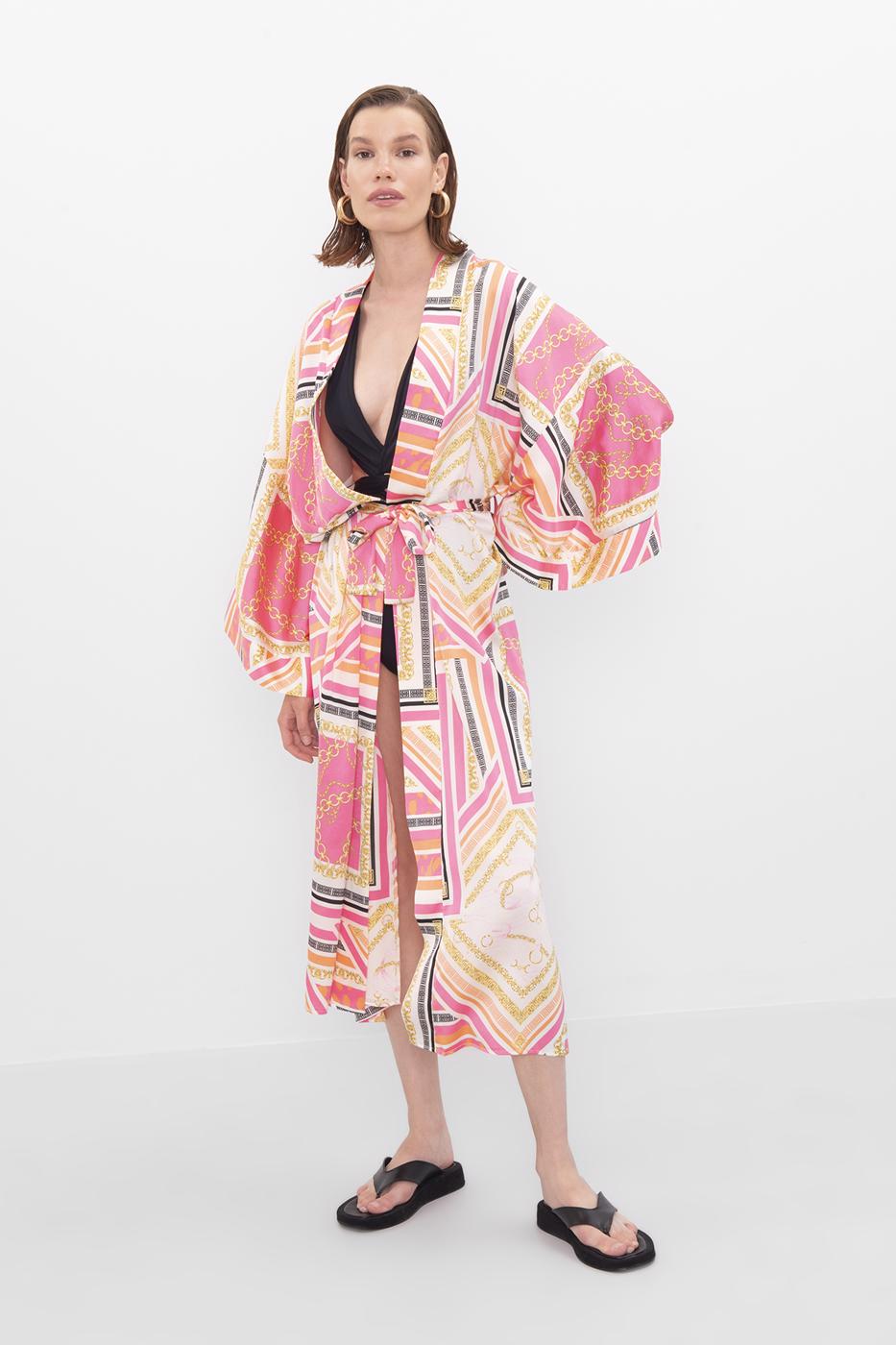 Bayan Fuşya Desenli Kimono