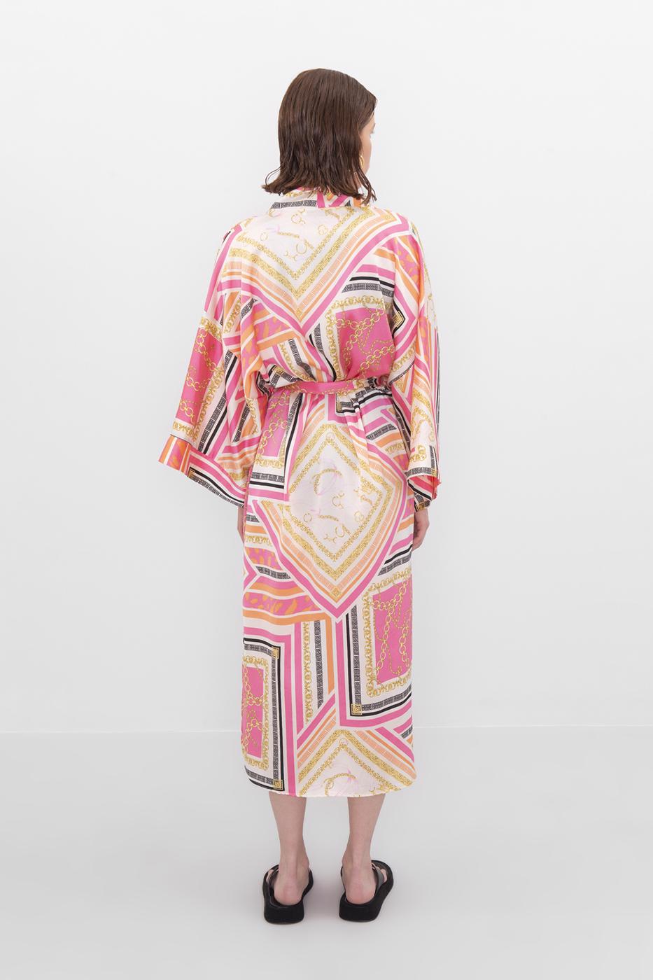 Bayan Fuşya Desenli Kimono