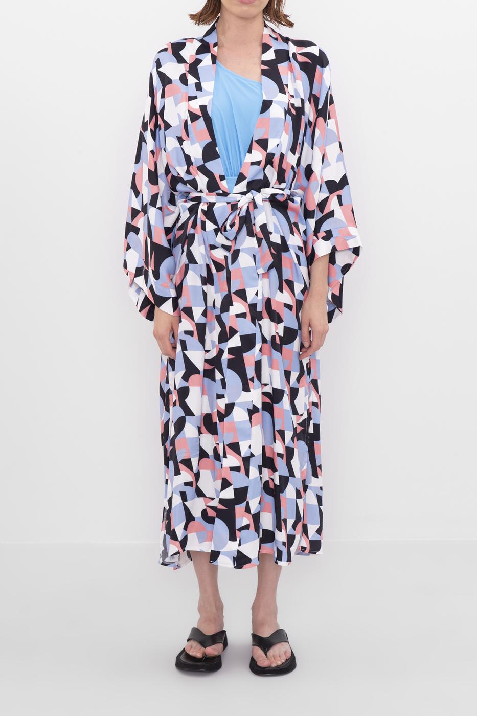 Bayan Mavi Desenli Kimono