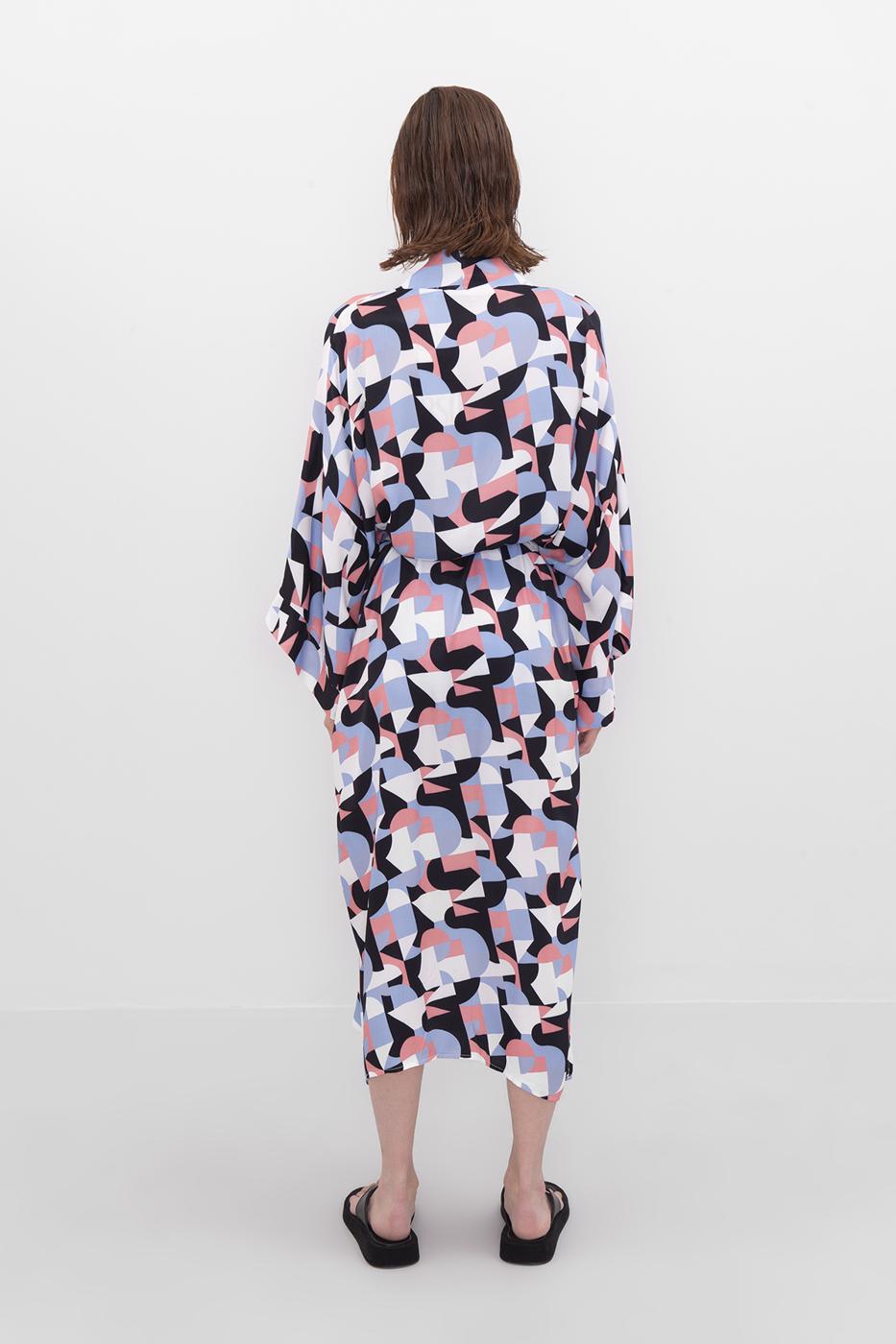 Bayan Mavi Desenli Kimono