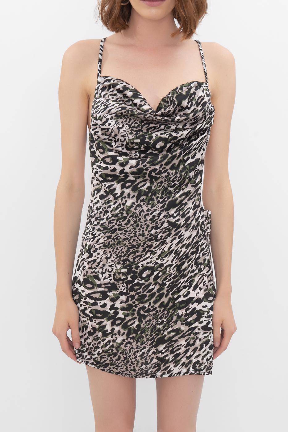 Bayan Siyah Degaje Yaka Sırt Dekolteli Mini Elbise