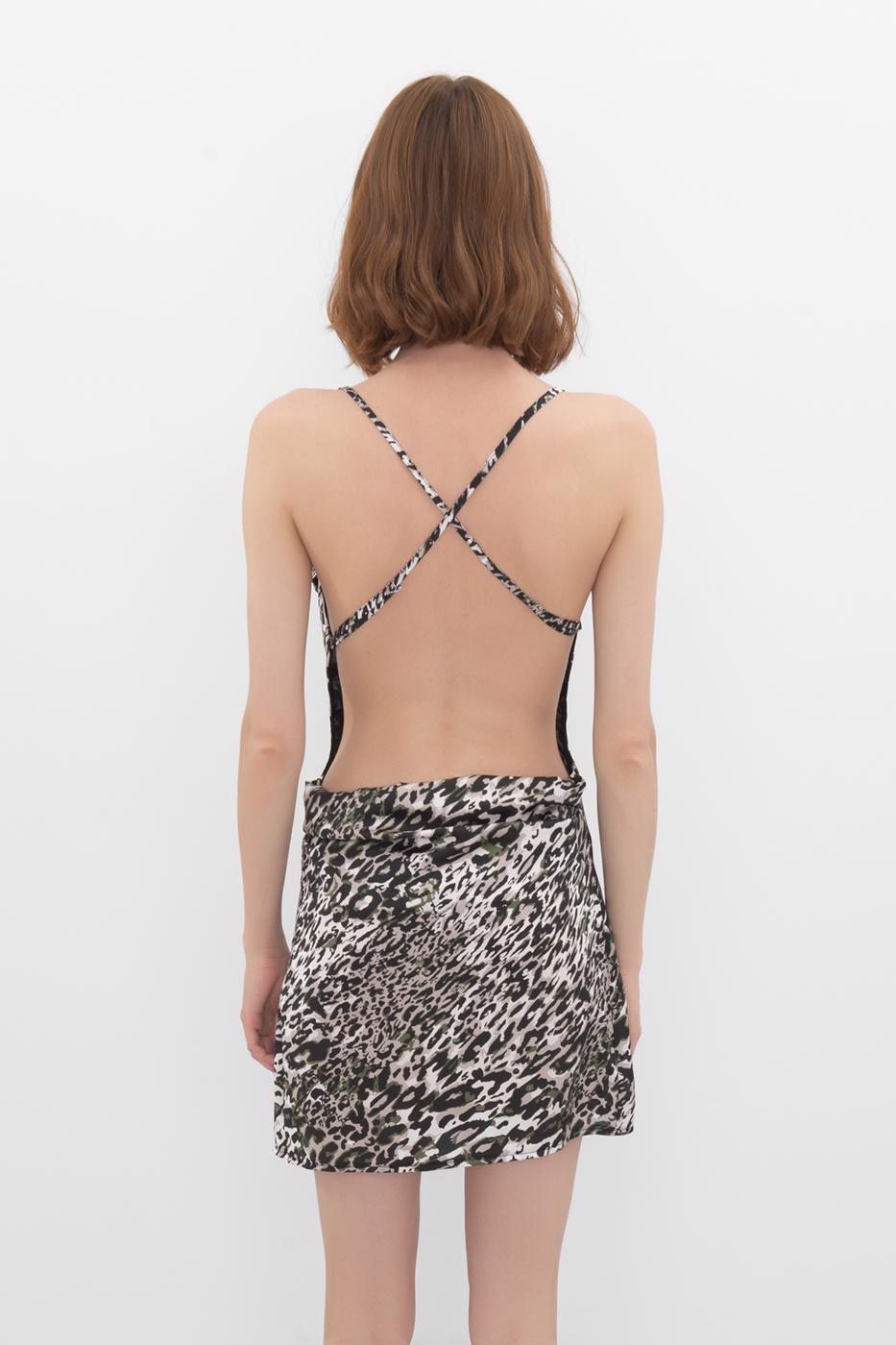 Bayan Siyah Degaje Yaka Sırt Dekolteli Mini Elbise