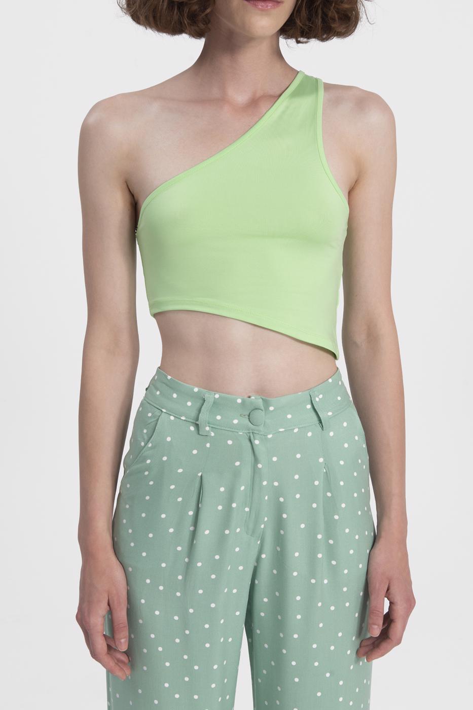 Bayan Yeşil Tek Omuz Asimetrik Etek Ucu Detaylı Body