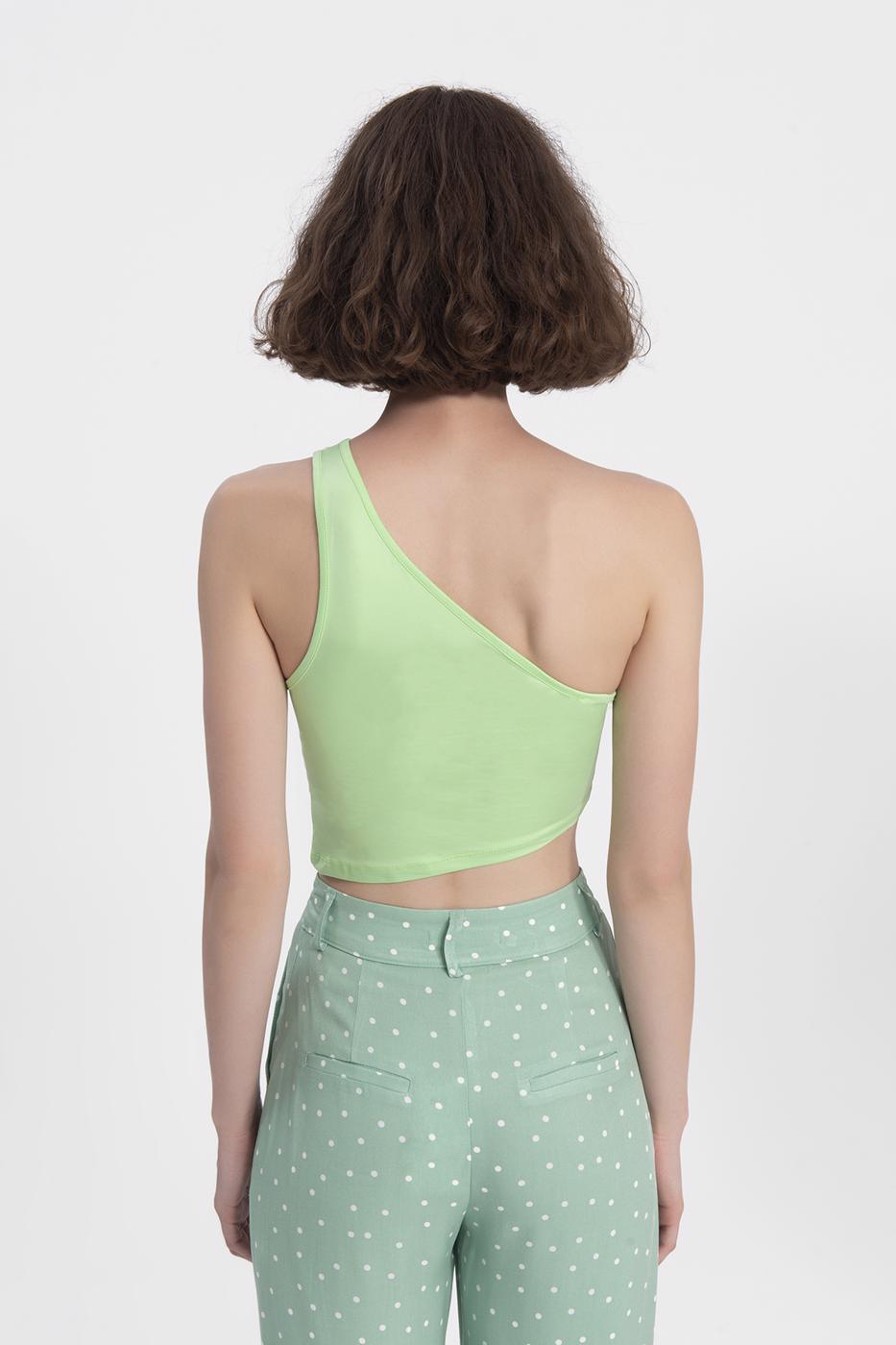 Bayan Yeşil Tek Omuz Asimetrik Etek Ucu Detaylı Body