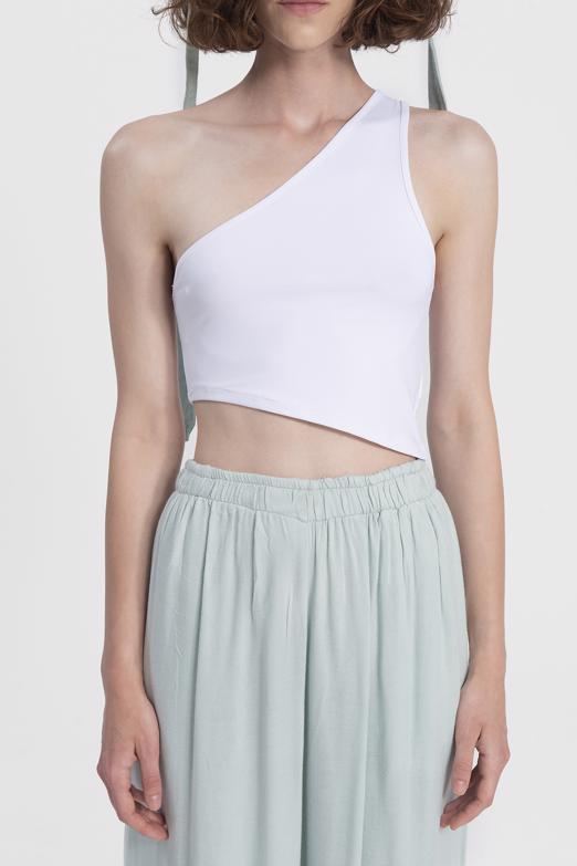 Bayan Beyaz Tek Omuz Asimetrik Etek Ucu Detaylı Body - BSL