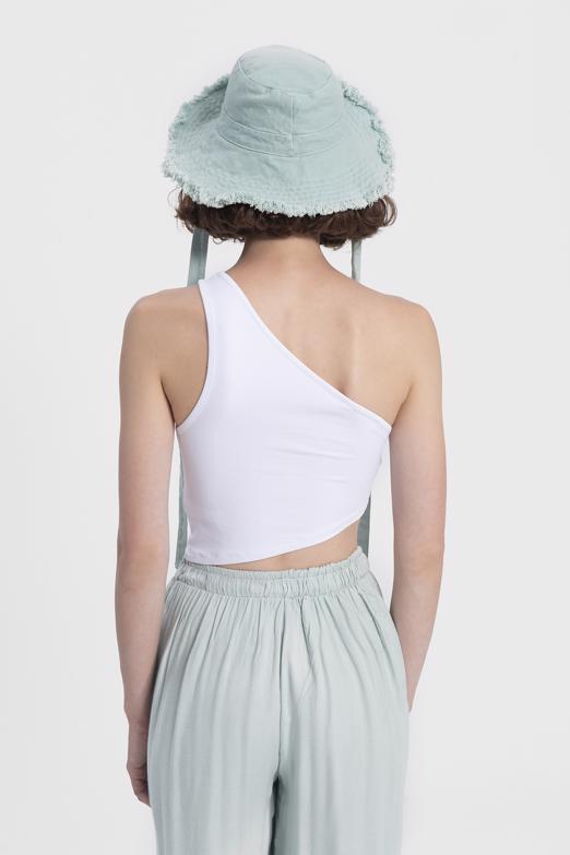 Bayan Beyaz Tek Omuz Asimetrik Etek Ucu Detaylı Body - BSL