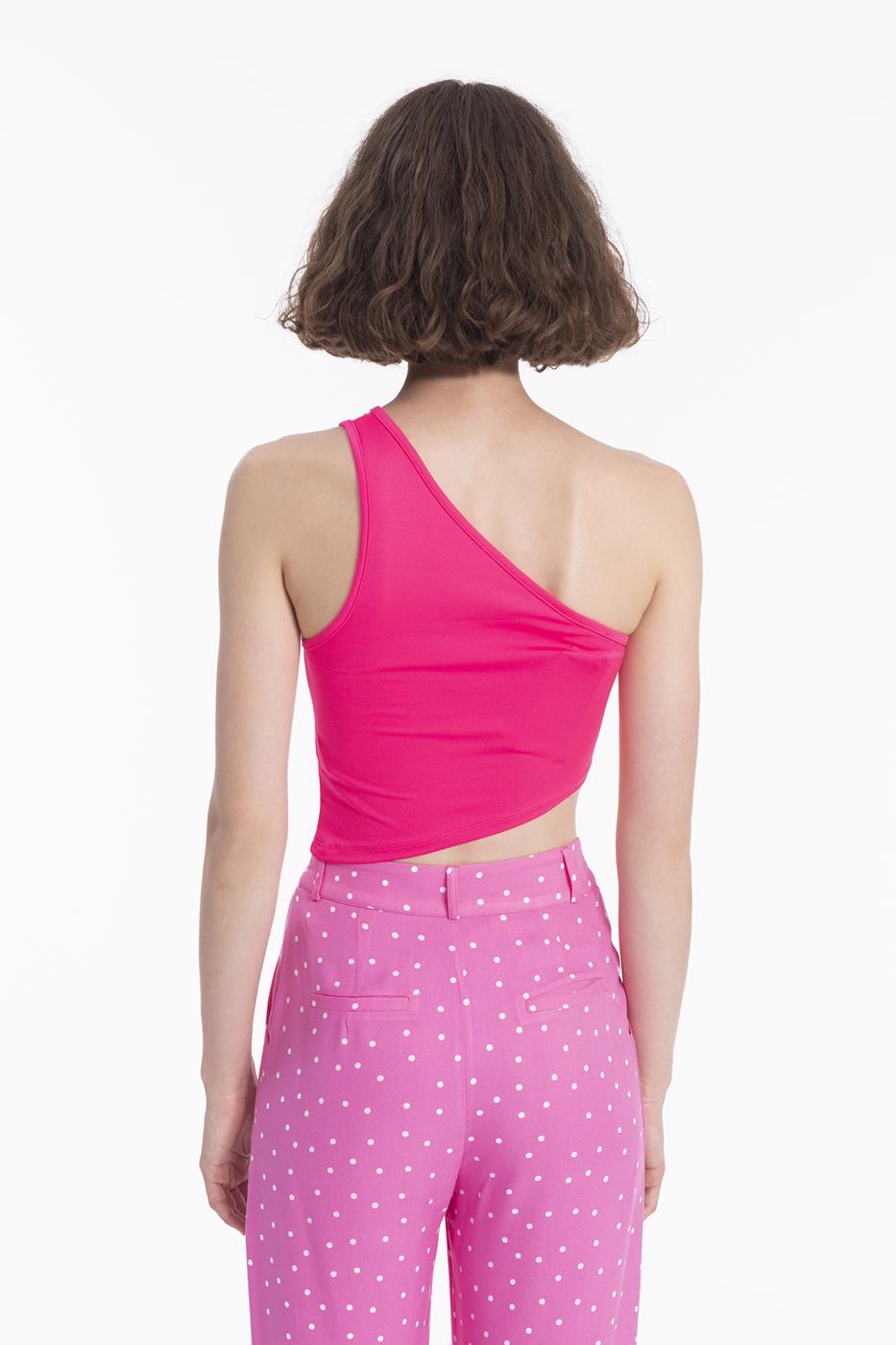 Bayan Fuşya Tek Omuz Asimetrik Etek Ucu Detaylı Body