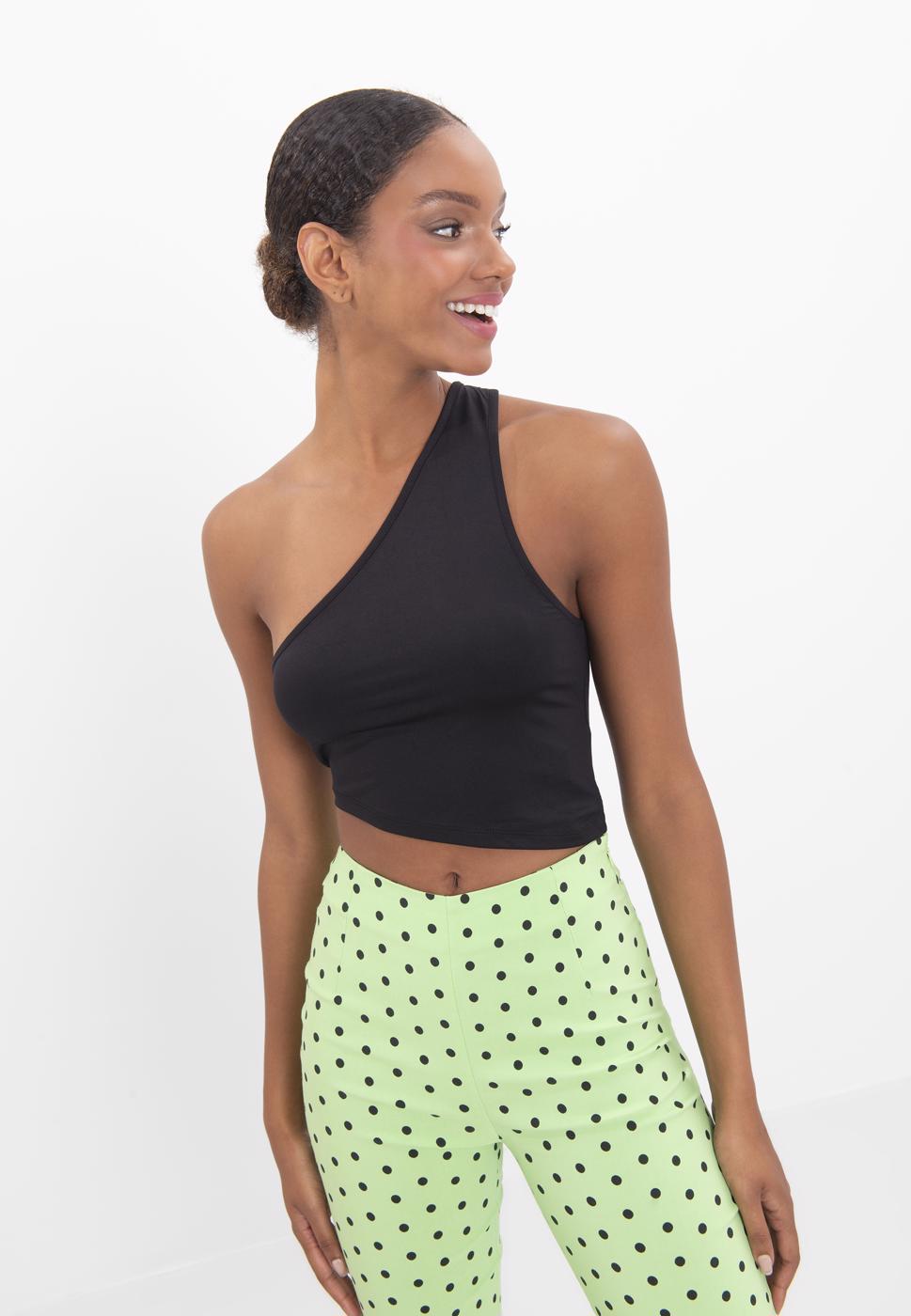 Bayan Siyah Tek Omuz Asimetrik Etek Ucu Detaylı Body