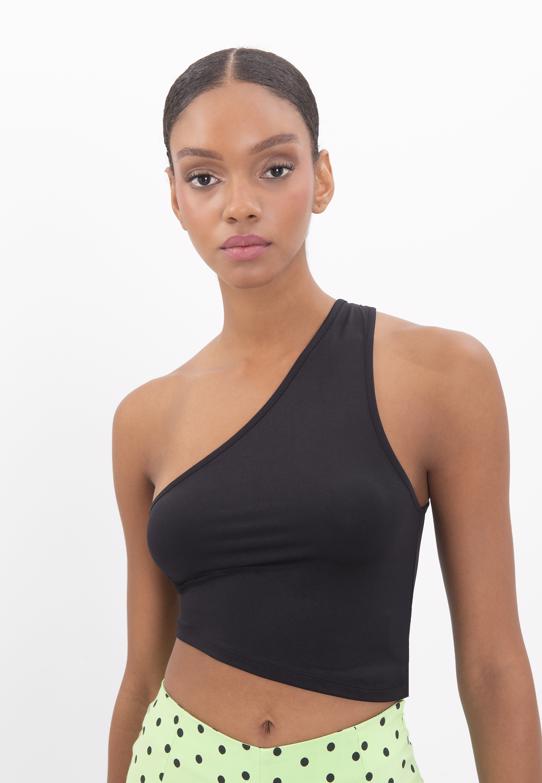 Bayan Siyah Tek Omuz Asimetrik Etek Ucu Detaylı Body - BSL