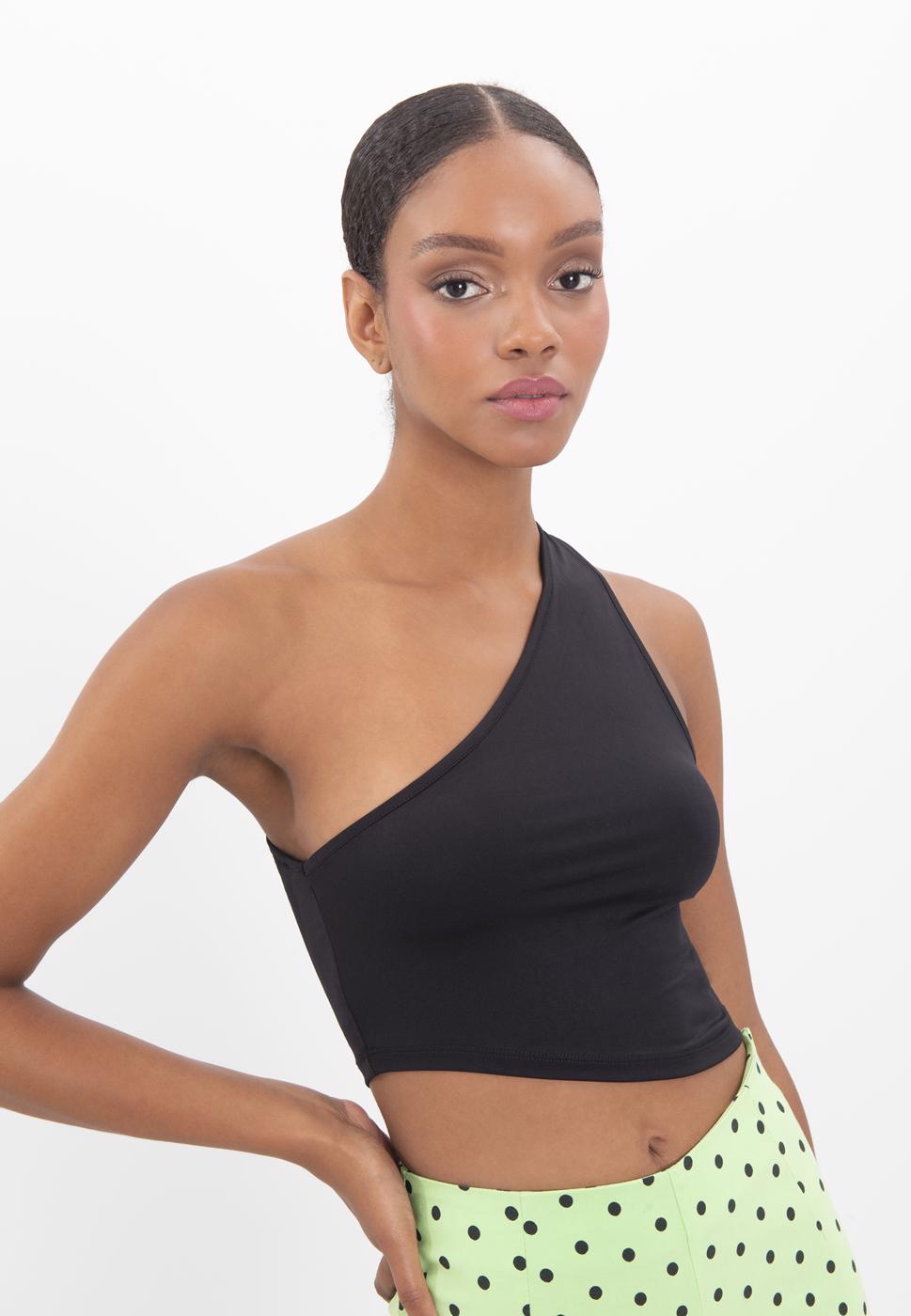 Bayan Siyah Tek Omuz Asimetrik Etek Ucu Detaylı Body