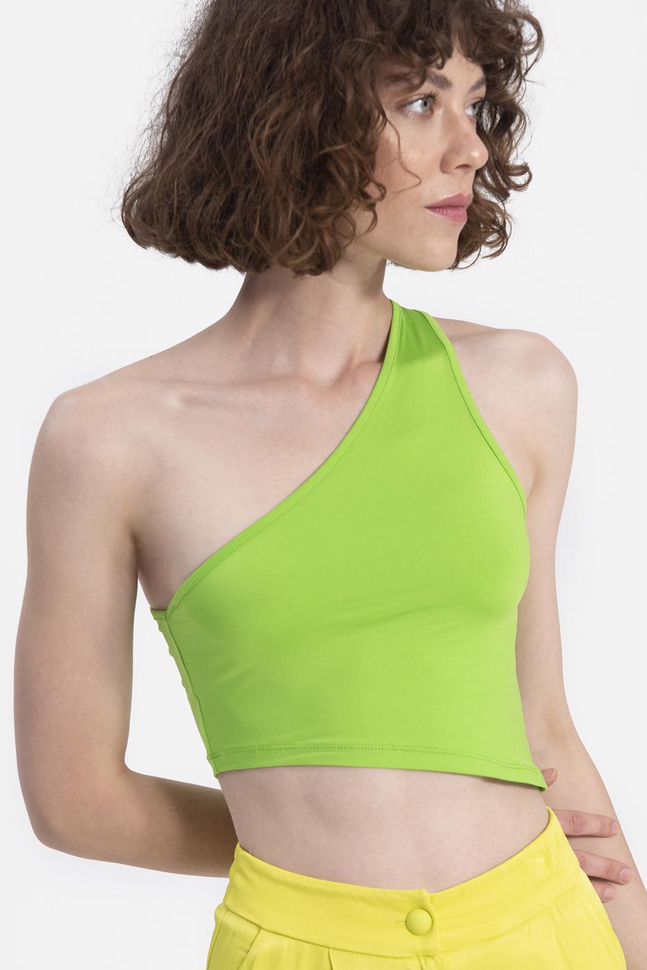 Bayan Yeşil Tek Omuz Asimetrik Etek Ucu Detaylı Body