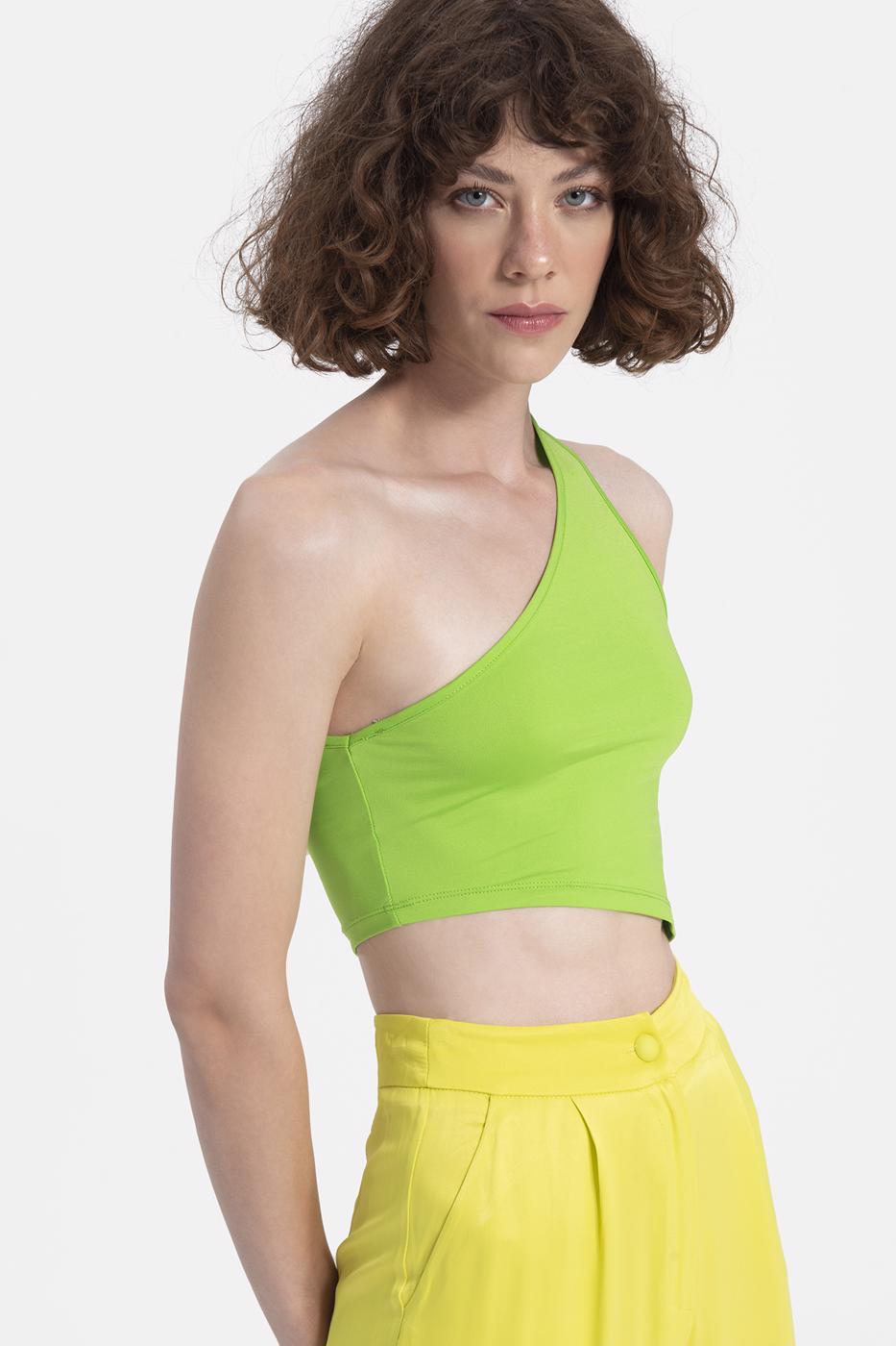 Bayan Yeşil Tek Omuz Asimetrik Etek Ucu Detaylı Body