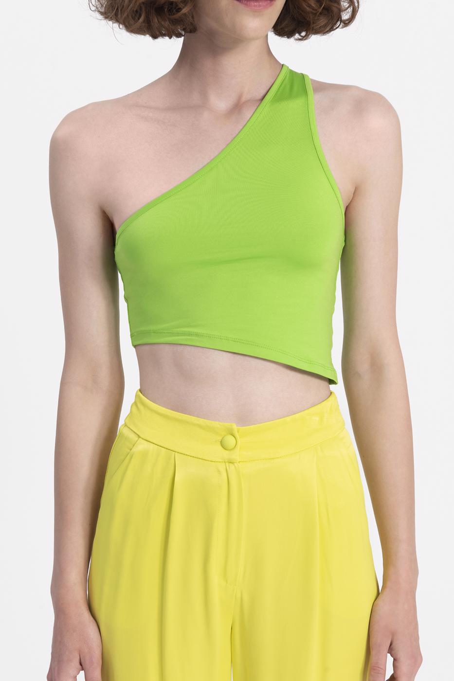 Bayan Yeşil Tek Omuz Asimetrik Etek Ucu Detaylı Body