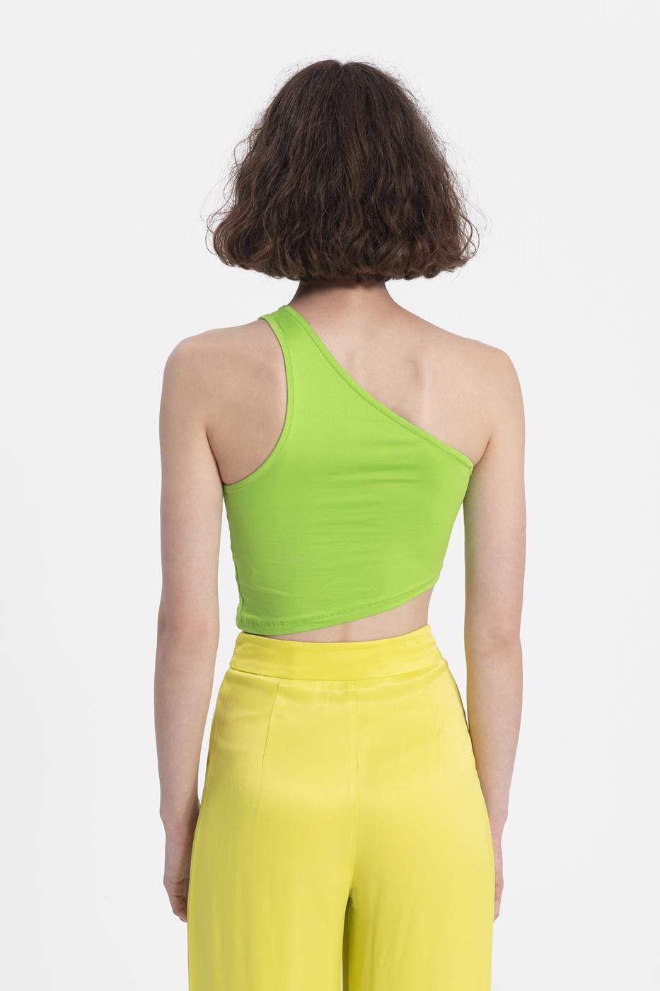 Bayan Yeşil Tek Omuz Asimetrik Etek Ucu Detaylı Body