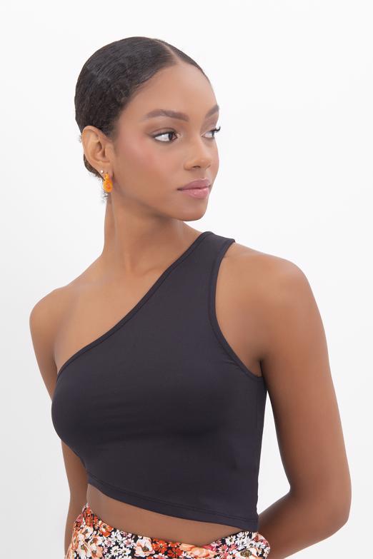 Bayan Siyah Tek Omuz Asimetrik Etek Ucu Detaylı Body - BSL